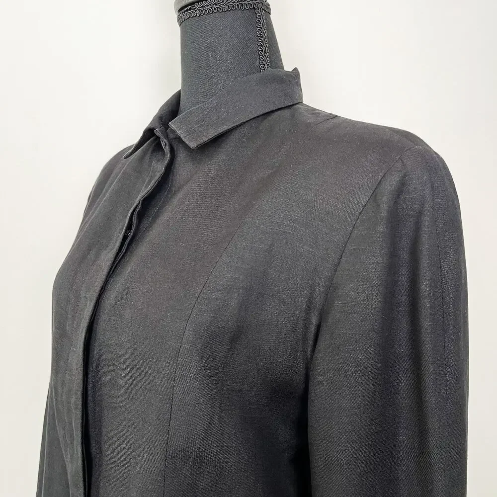 Herman Geist‎ Linen Blazer Jacket Sz10 Black Hidden Buttons Closure Professional